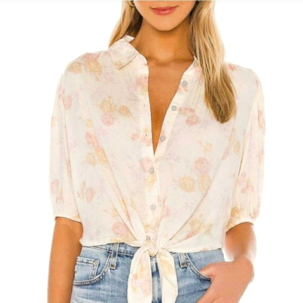 Free People Celia Floral Semi-Sheer Blouse, Size Large